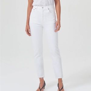Agolde Riley High Rise Straight Crop White Jeans